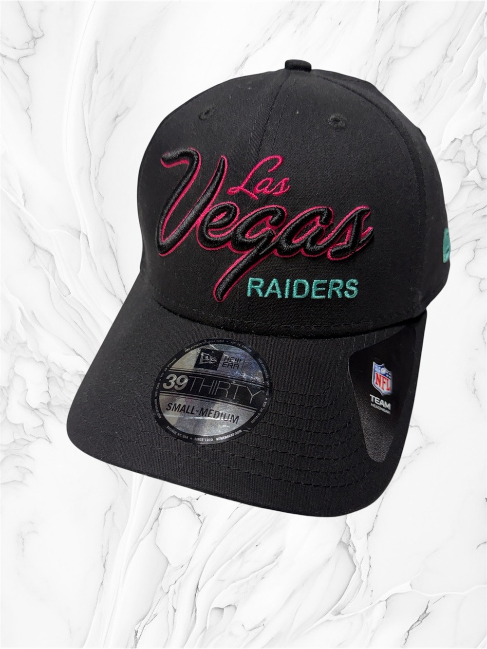 New Era Las Vegas Raiders black pink turquoise embroidered hat fitted S/M